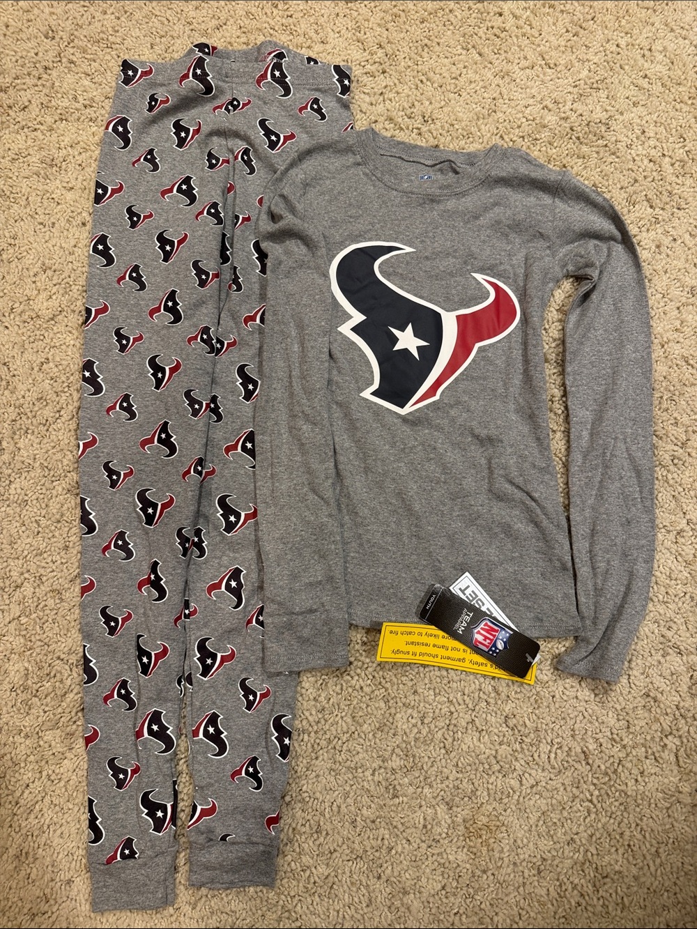 Houston Texans Gray Kids Pajama Set with Team Logo NWT Youth Medium